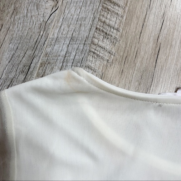 Agaci White Short Sleeve Crop Top With Mesh Sleeves and Black Fringe - Picture 8 of 9